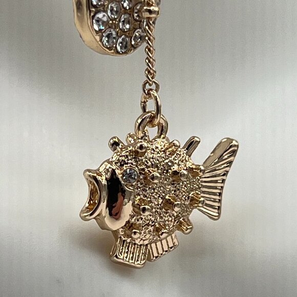 Lilly Pulitzer Gold Tone Puffer Fish Earrings with Rhinestones - Picture 5 of 5